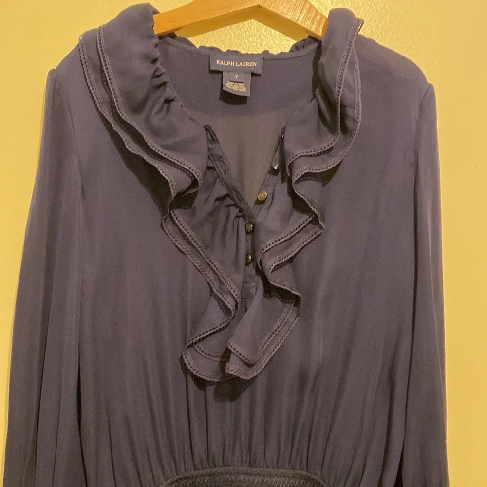 RALPH LAUREN & POLO RALPH LAUREN NAVY BLUE SILK & cotton dress . Size 7 set 2